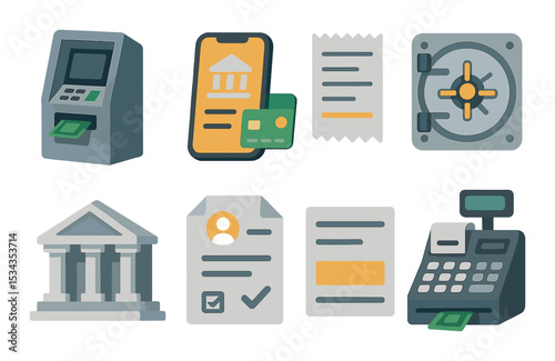 Modern banking icons set – silhouette, finance and money management symbols