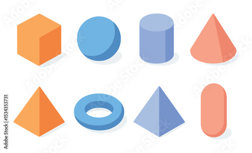 3d geometric shapes icons set – isometric, solids and abstract style elements