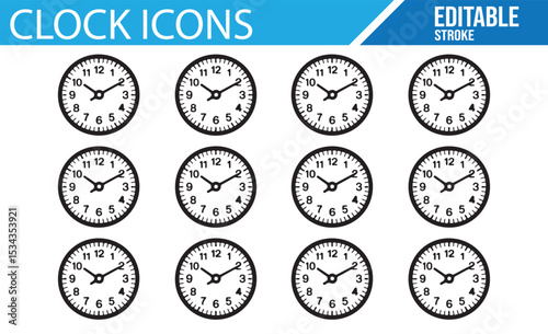 Simple Clock, Watch, and Time Icons for Schedule and Time Management

