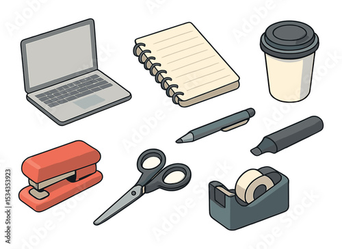 Office essentials icons set – flat, workplace and productivity symbols