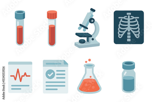 Medical analysis icons set – simple, diagnostic, healthcare symbols in outline style