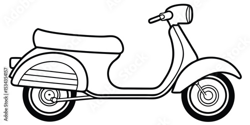 Line art illustration of vintage scooter side view in classic transport design style
