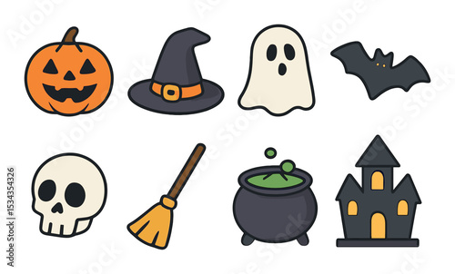 Halloween icons set – flat, spooky symbols for seasonal and festive design