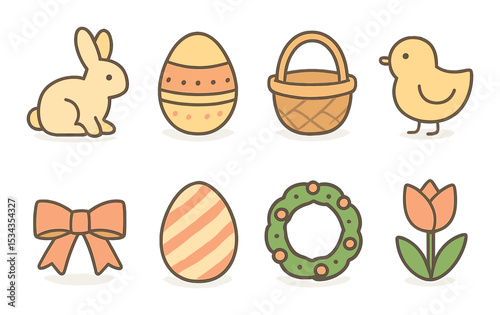 Modern easter icons set – outline style, festive and holiday celebration symbols