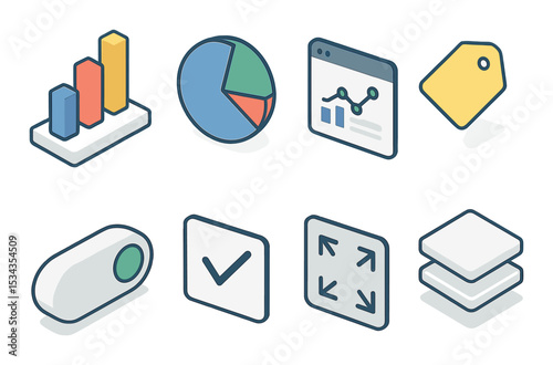 Data analysis 3d icons set – vibrant, analytics and dashboard symbols for insights