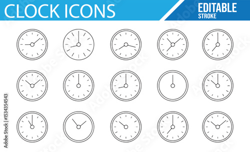 Collection of Time, Watch, and Clock Icons for Time Management and Design

