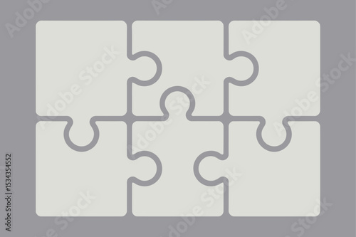 Six Piece Jigsaw Puzzle Design in Light Gray Color Scheme Simple and Minimalist Style Isolated on Gray Background