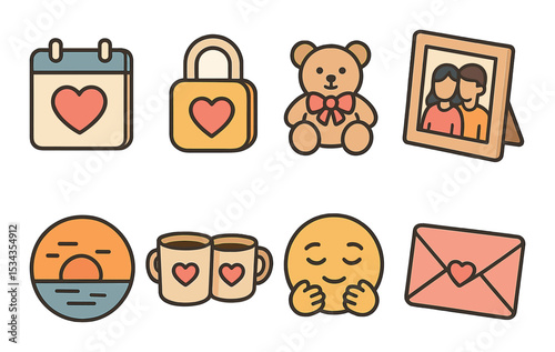Love and romance linear icons set – symbols of affection, relationships, and intimacy