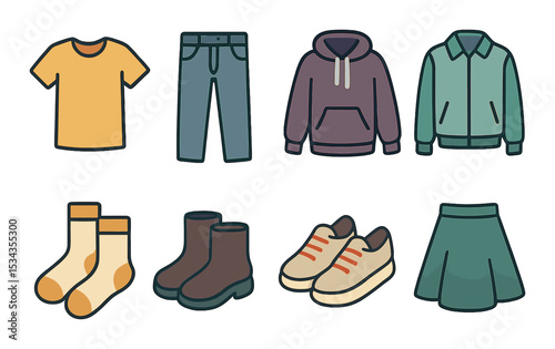 Minimalist clothing icons set – flat, modern wardrobe and fashion design symbols