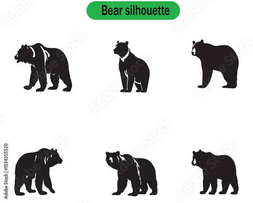 set of bear silhouettes vector