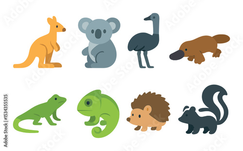 Animal icons set – simple, flat style for wildlife, nature, and fauna themes