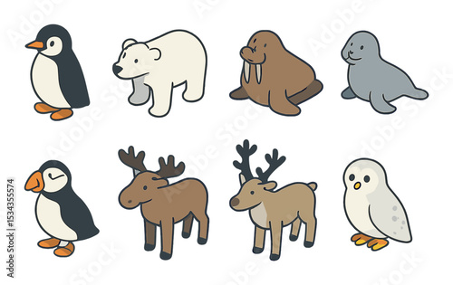 Arctic animal icons set – simple, silhouette wildlife and nature symbols