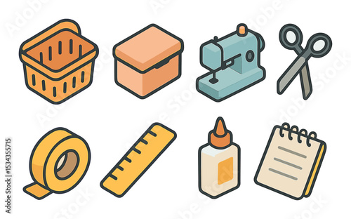 Crafting tools icons set – flat, workshop essentials and diy symbols