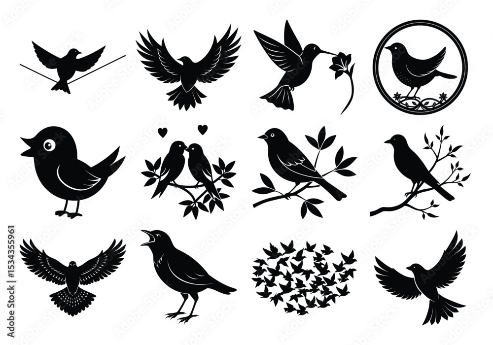 Obraz premium “Flying Bird Silhouette Vector on White Background”