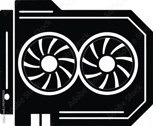 Icon of a dual fan GPU Silhouette with detailed shroud and backplate outline
