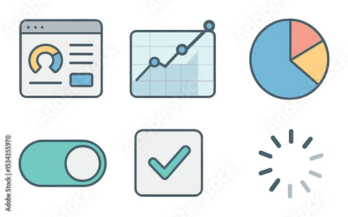 Ui analytics icon set – outline, data visualization and interface design elements
