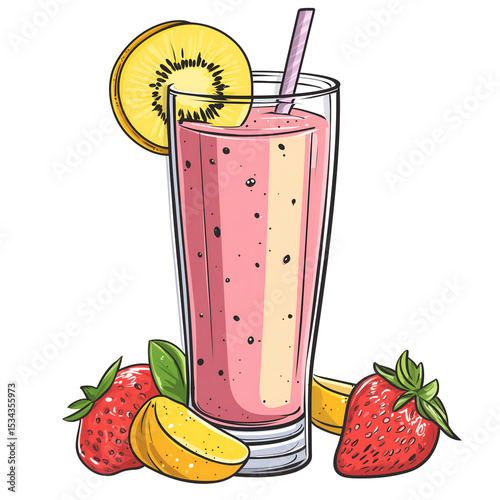 Fruit smoothie in a tall glass  isolated on a white background