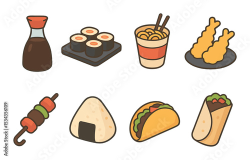 Isometric food icons set – simple, culinary and meal preparation symbols