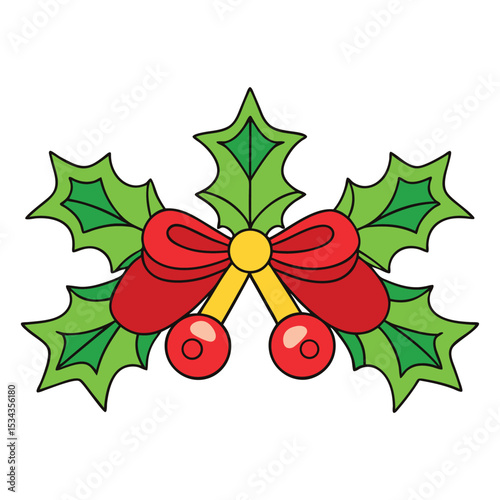 Festive Christmas border featuring vibrant holly leaves, red berries, and elegant ribbons—perfect for adding a cheerful holiday touch to cards, invites, or crafts.
