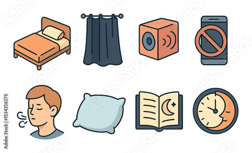 Good sleep flat icons set – restful, bedtime and relaxation symbols