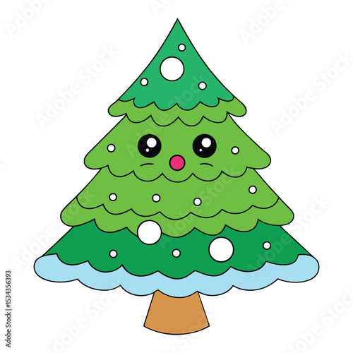A glowing Christmas tree stands in the snowy landscape, surrounded by twinkling lights, falling snowflakes, and a peaceful winter night sky.
