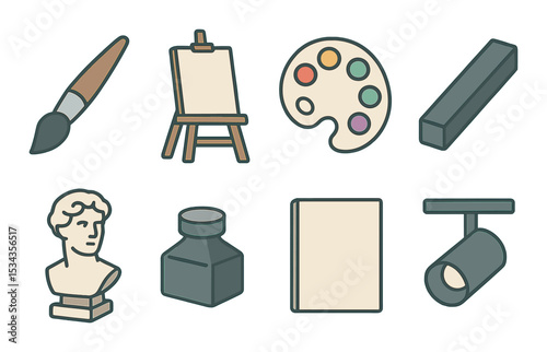 Art school icons set – outline, creative and education design elements