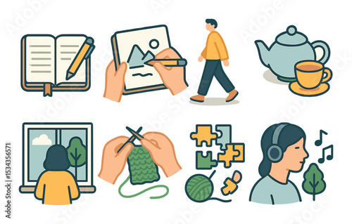 Hobby and leisure icons set – flat, activity and pastimes graphics