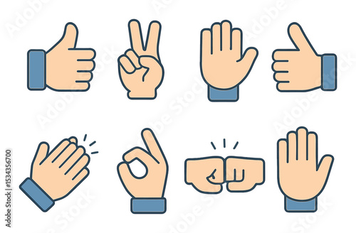Gesture icons set – outline, hand gestures and communication symbols