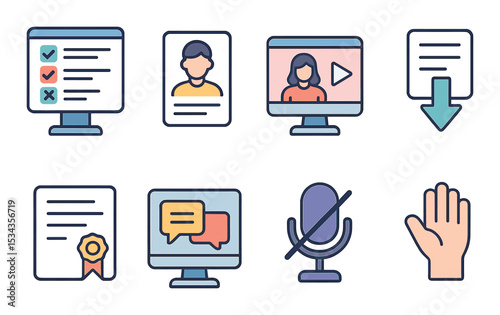 Remote learning icons set – outline, education and online class symbols for elearning