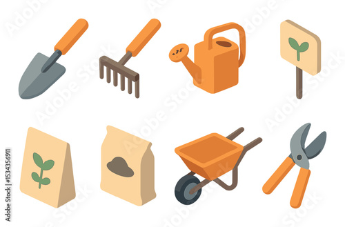 Gardening tools icons set – 3d horticulture, planting and cultivation designs