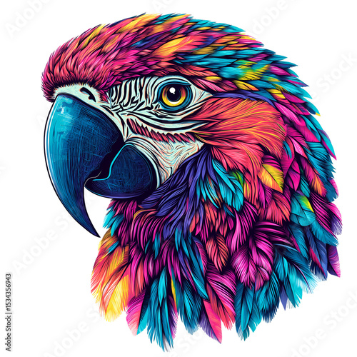 Tropical parrot with vibrant feathers  isolated on a white background