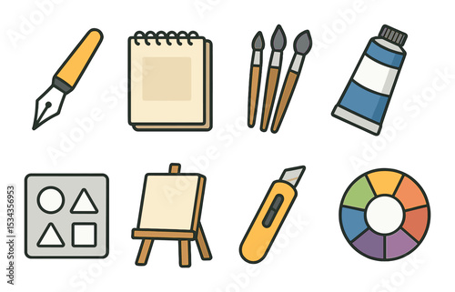 Art tool icons set – outline, creative design and drawing elements