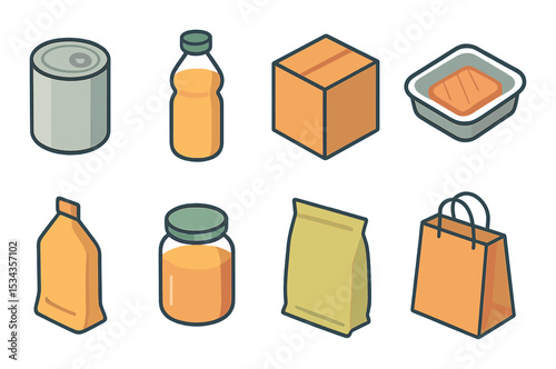 Minimalist food packaging icons set – outline, simple and modern design symbols