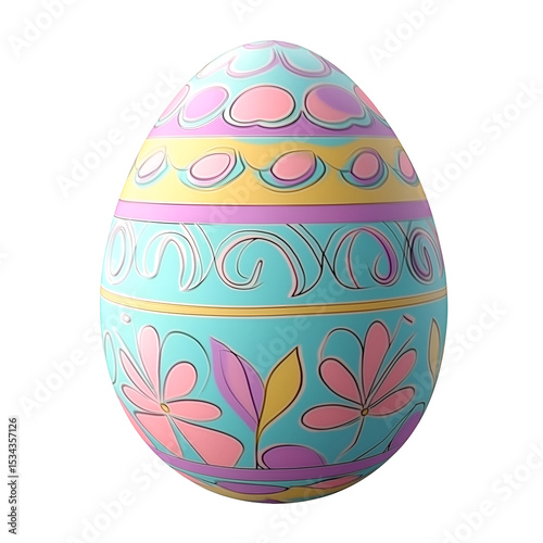 Easter egg with pastel patterns isolated on a white background
