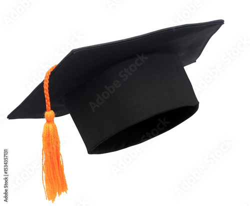 Close-up of Black graduation cap on transparent background png