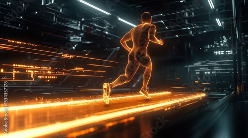 Futuristic Runner, Digital Athlete on a Glowing Treadmill