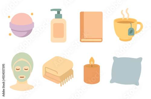Self care routine icons set – flat, wellness and relaxation symbols