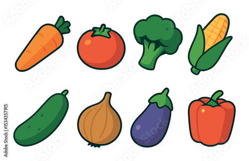Minimalistic vegetable icons set – outline, healthy eating and produce symbols