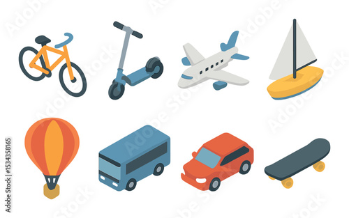 Transportation 3d icons set – vibrant travel, vehicle and mobility symbols