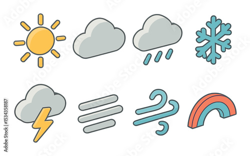 Weather and climate icons set – outline, atmospheric elements and forecast symbols