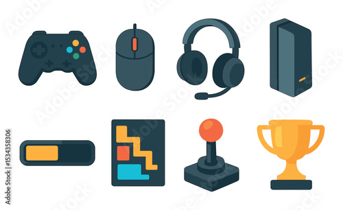 Gaming accessories icons set – sleek, modern flat designs for tech enthusiasts