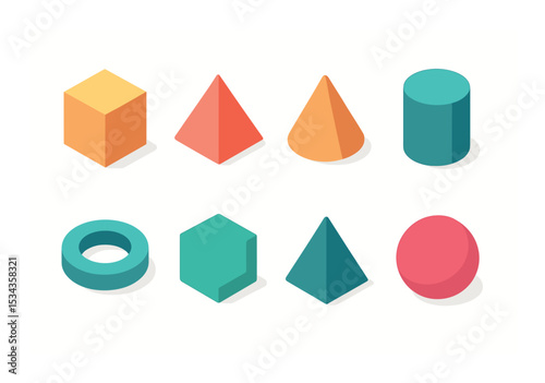 Geometric 3d icons set – simple, shape and form symbols for design projects