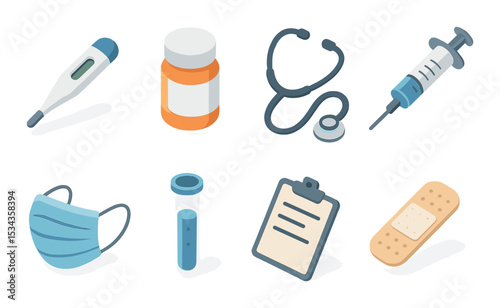 Medical and office icons set – 3d, healthcare and workplace essential symbols