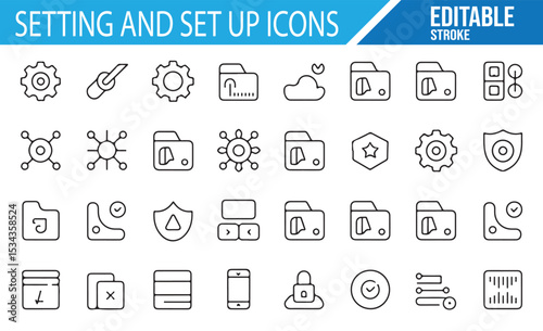 Collection of Icons Representing Settings, Tools, and Setup Adjustments