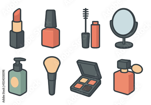 Cosmetic and beauty line icons set – flat, skincare and makeup design elements