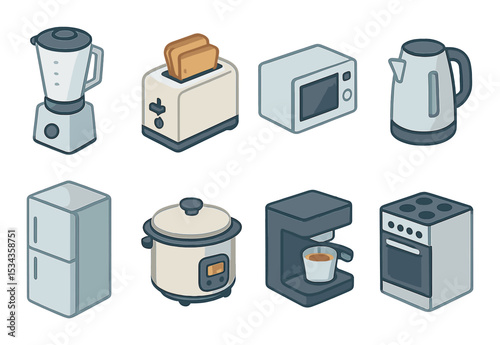 Kitchen appliance icons set - 3d, home cooking and culinary tool symbols