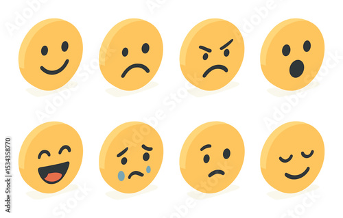 Facial expressions icons set – isometric, 3d emotions and mood symbols