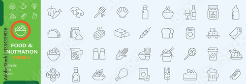  Nutration food and drinks icon set