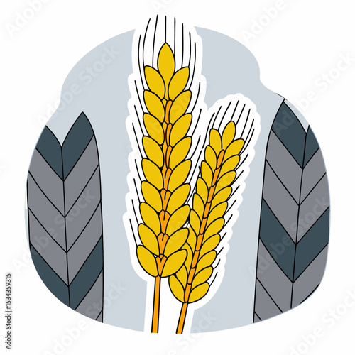 Stylized wheat ears illustrated against a geometric background  