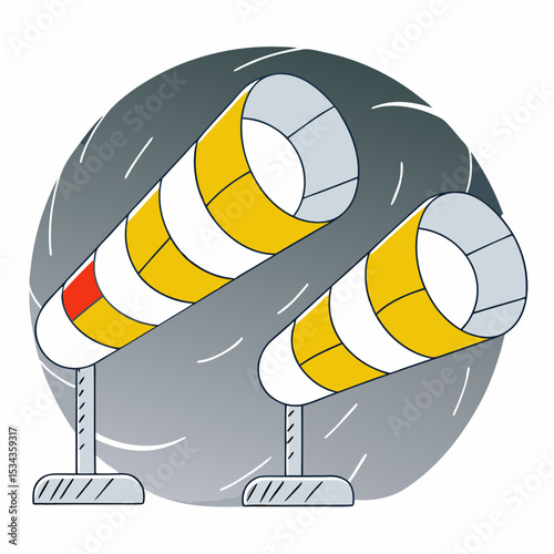Directional wind socks displaying weather conditions in windy setting  